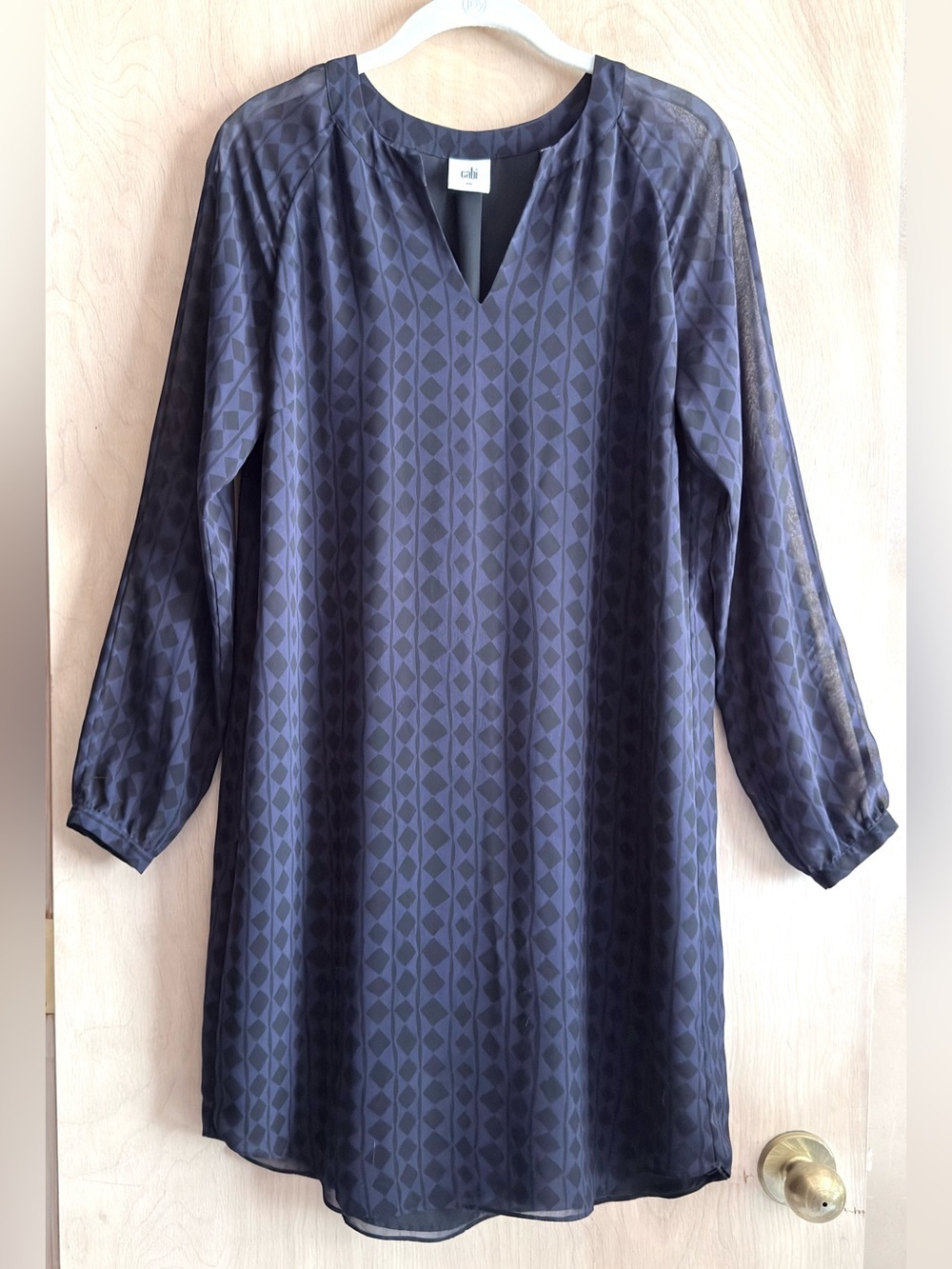 CAbi Harlequin Dress Purple Black Geometric Sheer Dolman Sleeve Women’s Small